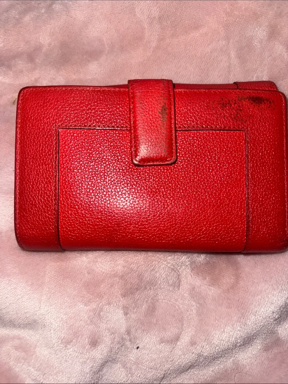 MCM Red Pebbled Leather Fold-Over Wallet.